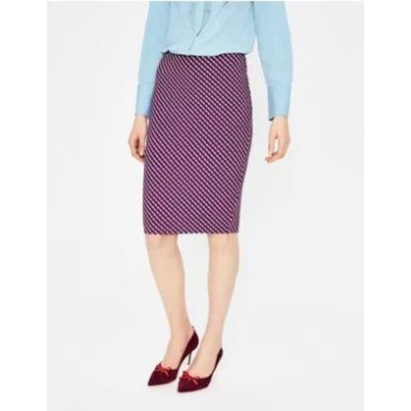 Boden Wine Trellis Hampshire Ponte Geometric Print Pencil‎ Skirt Womens Size 4R - Picture 1 of 7